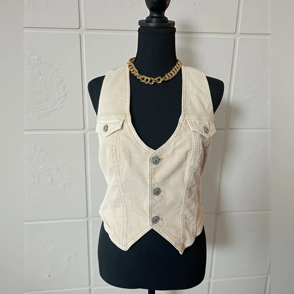 American Eagle corduroy vest tan neutral, Y2K Indie western sustainable Sz M - Picture 1 of 5